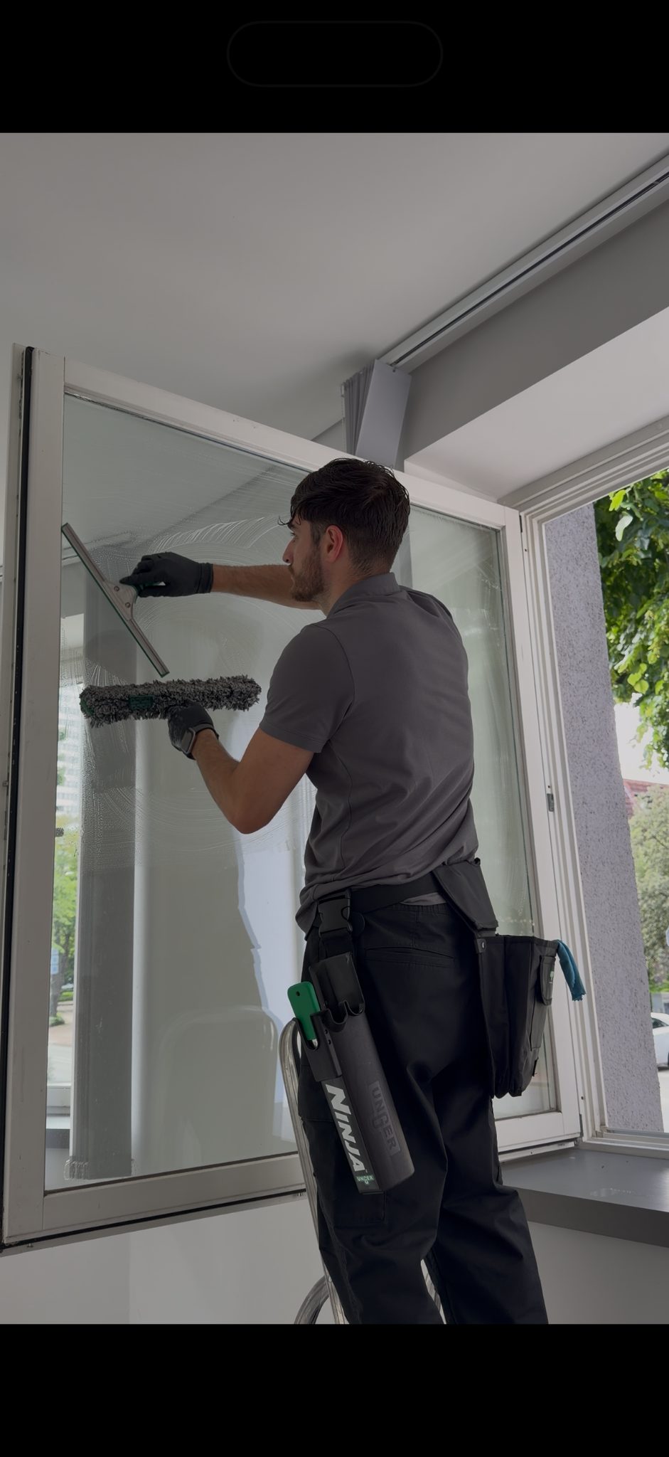 Reine Aussicht bei der professionellen Fensterreinigung mit Abzieher